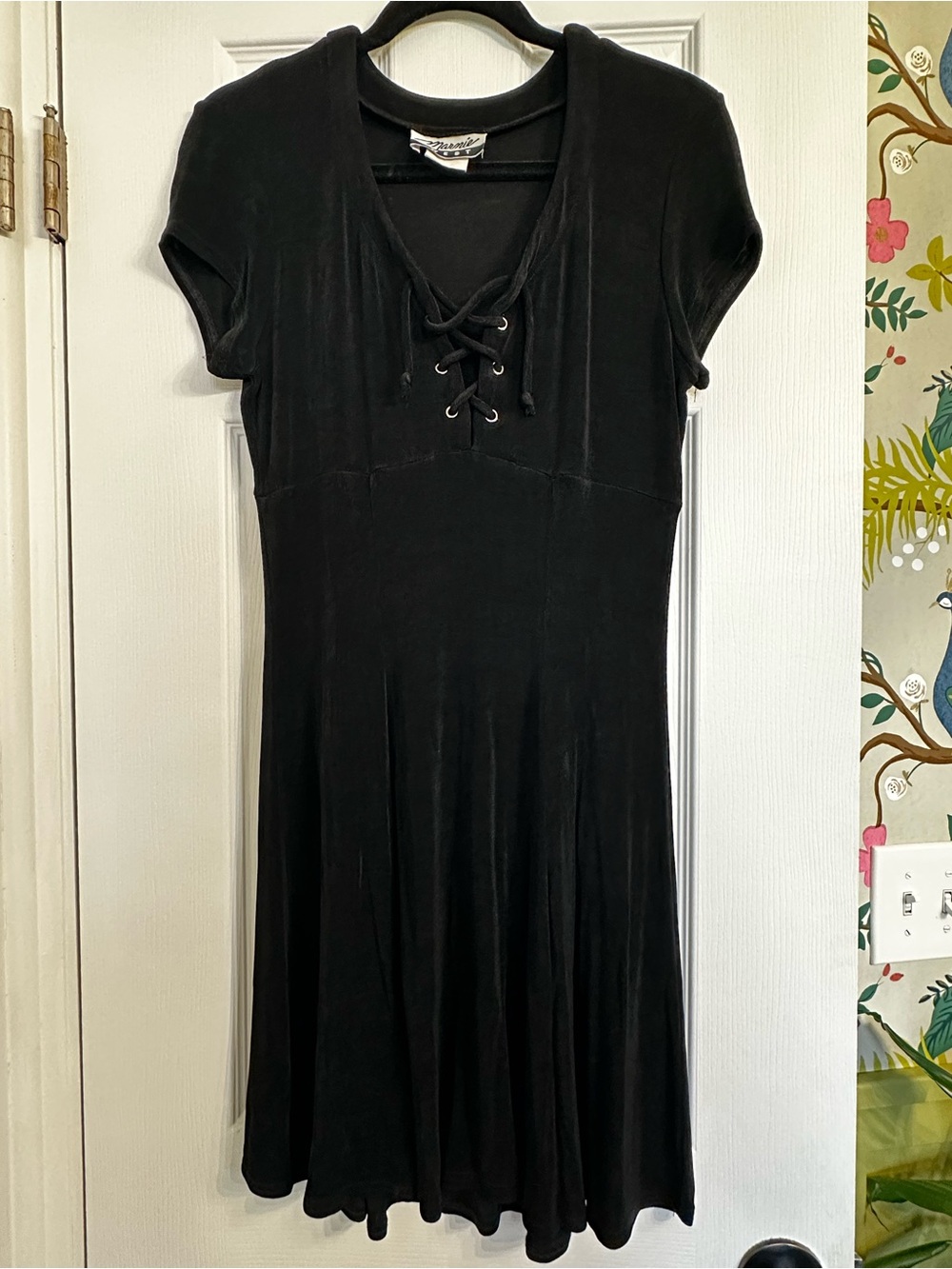 90’s Black Lace-Up Short Sleeve Dress